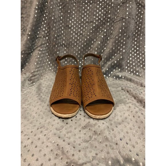 Array brand, open toe, wedge sandal, espadrille heel, Tan Cognac color - Picture 2 of 9